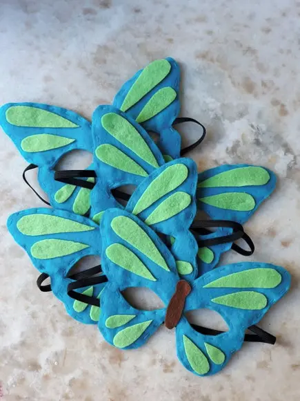Máscara Feltro Borboleta Verde e Azul