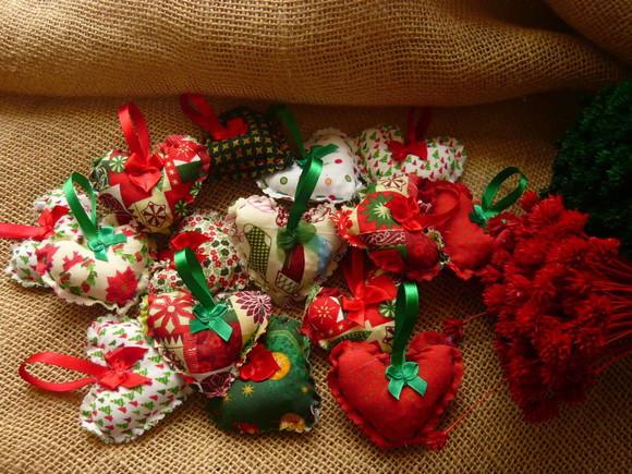 Kit 12 Sachês Coração - Tecidos Natalinos
