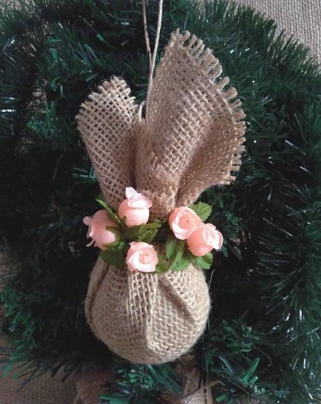 Kit 6 Bolas de Natal em Juta com Aplicação de Flores