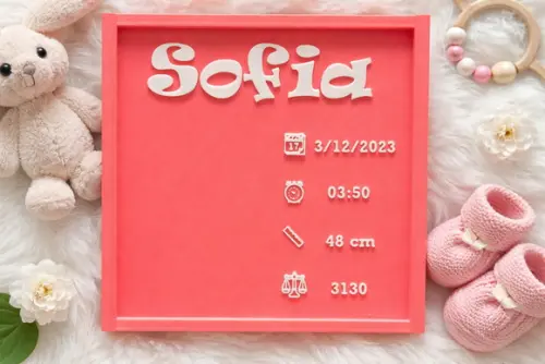 Quadro Personalizado Bebê com Nome e Dados de Nascimento
