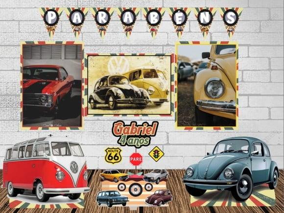 Kit Festa Só Um Bolinho Carros Antigos (fusca, Komb)