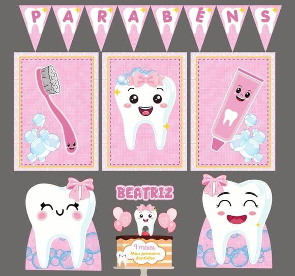 Kit Festa Só Um Bolinho Meu Primeiro Dentinho Rosa