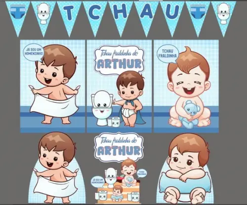 Kit Festa Só Um Bolinho Desfralde Menino (tchau Fraldinha)