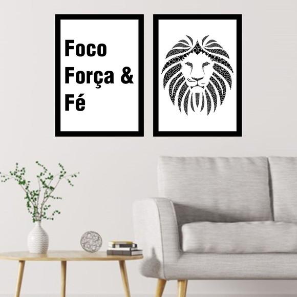 2 Quadros Digitais - Foco Força e Fé Leão Branco