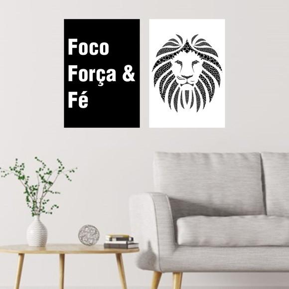 2 Quadros Digitais - Foco Força e Fé Leão Preto