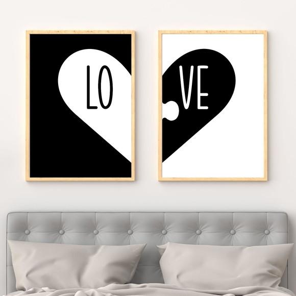 2 Quadros Digitais - Love Quebra Cabeça Coração