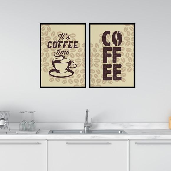 2 Quadros Digitais - It's Coffee Time - Marrom E Bege