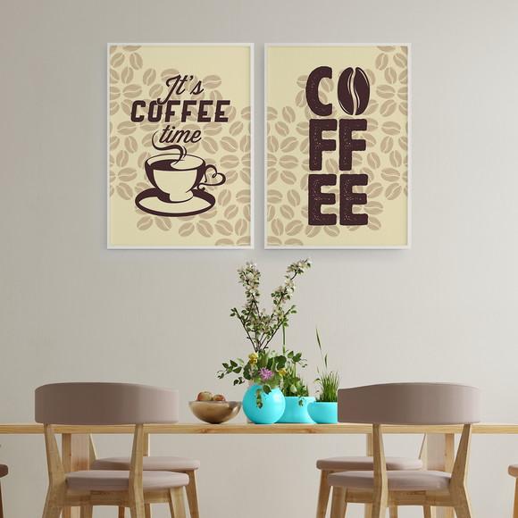 2 Quadros Digitais - It's Coffee Time - Marrom E Bege