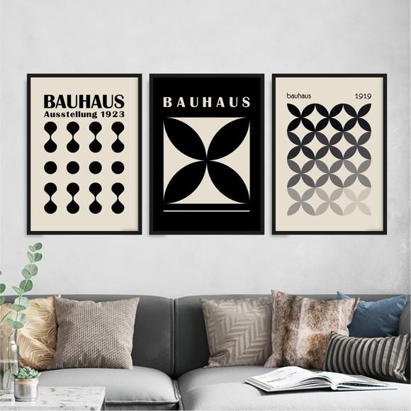 3 Quadros Digitais - Bauhaus Abstrato - Flor - Degradê
