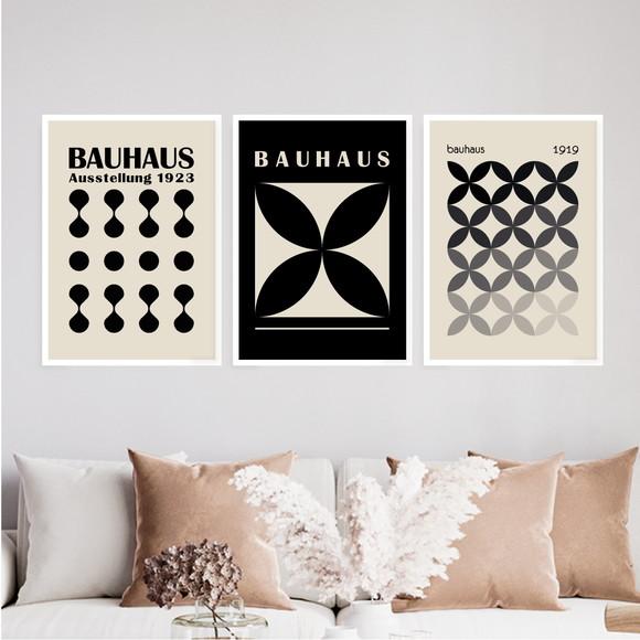 3 Quadros Digitais - Bauhaus Abstrato - Flor - Degradê