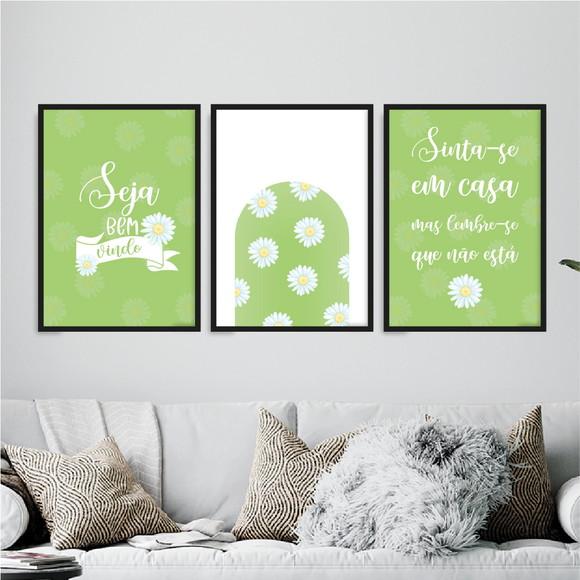 3 Quadros Digitais - Bem Vindo Sinta-se em Casa Margaridas