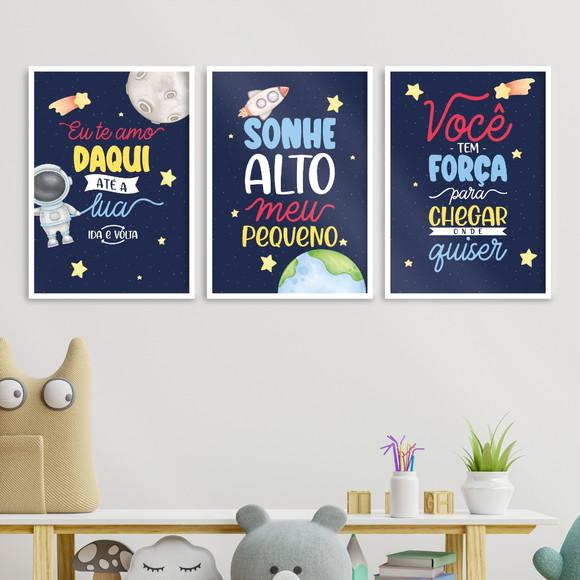 3 Quadros Digitais - Eu Te Amo Daqui até a Lua - Astronauta