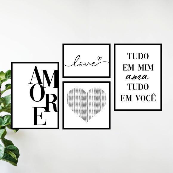 4 Quadros Digitais - Coração Tudo em mim ama tudo em você
