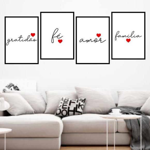 4 Quadros Digitais - Gratidão Fé Amor Família