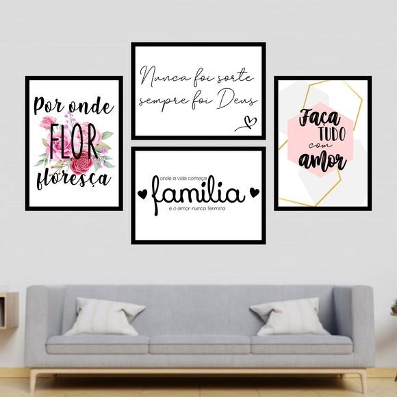4 Quadros Digitais - Onde Flor Floresça Família Faça Tudo Co