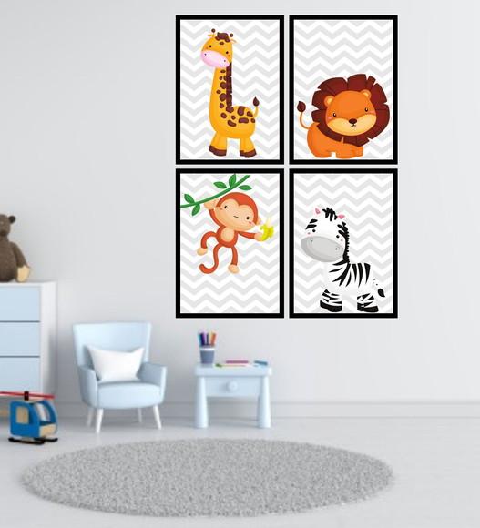 4 Quadros Digitais - Safari Chevron Cinza