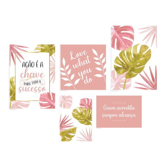 5 Quadros Digitais - Ação É a Chave do Sucesso - Folhas Rosa
