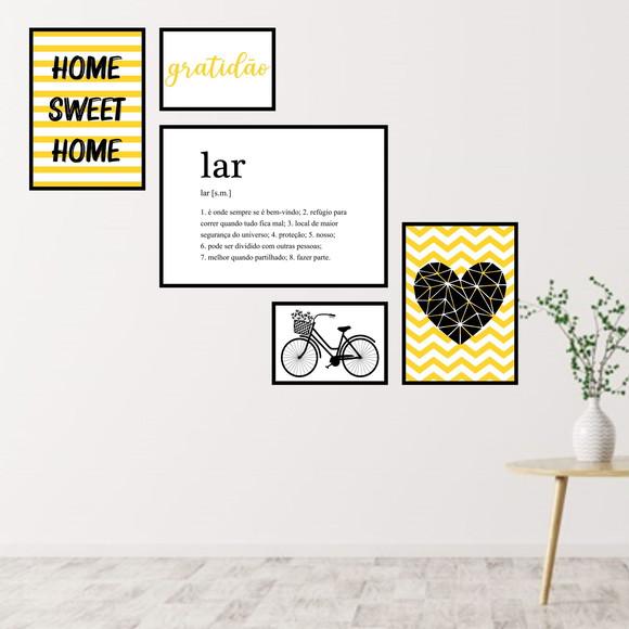 5 Quadros Digitais - Lar Home Sweet Home Coração Bicicleta