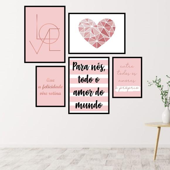 5 Quadros Digitais - Love Coração Amor Felicidade