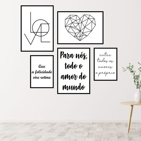 5 Quadros Digitais - Para nós todo amor Coração Love