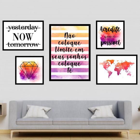5 Quadros Digitais - Não Coloque Limite Nos Sonhos Aquarela