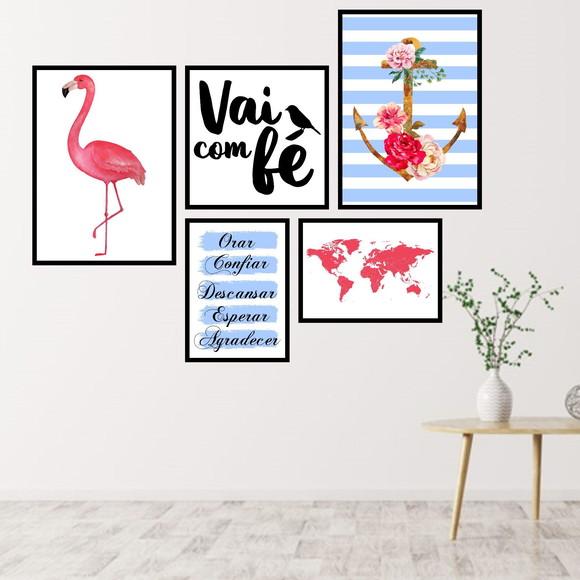 5 Quadros Digitais - Vai com fé Âncora Flamingo Azul