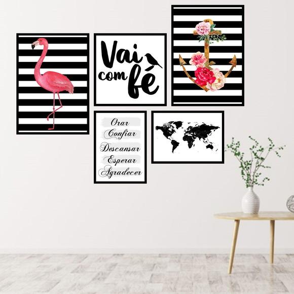 5 Quadros Digitais - Vai com fé Âncora Flamingo Preto