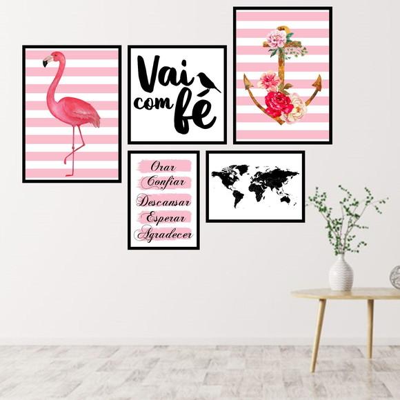 5 Quadros Digitais - Vai com fé Âncora Flamingo Rosa