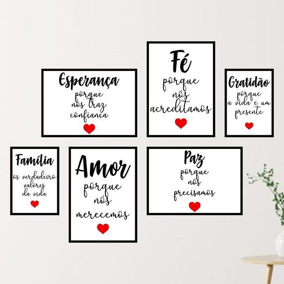6 Quadros Digitais - Esperança Amor Paz Família Gratidão Fé