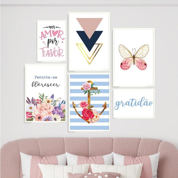 6 Quadros Digitais - Rosa e Azul - Âncora Flores Gratidão