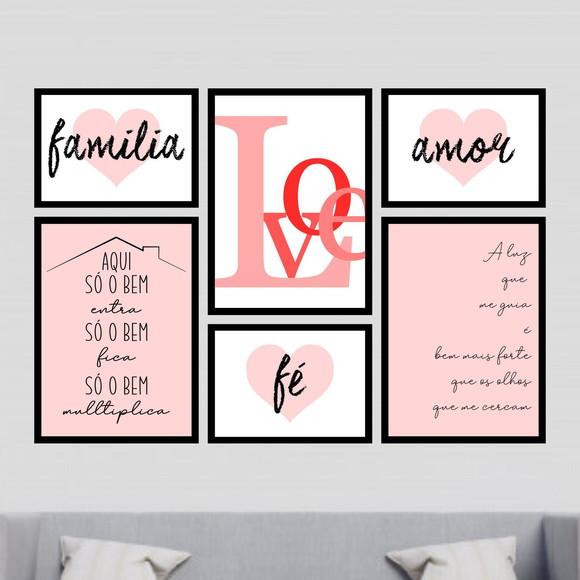 6 Quadros Digitais - Love Família Amor Fé