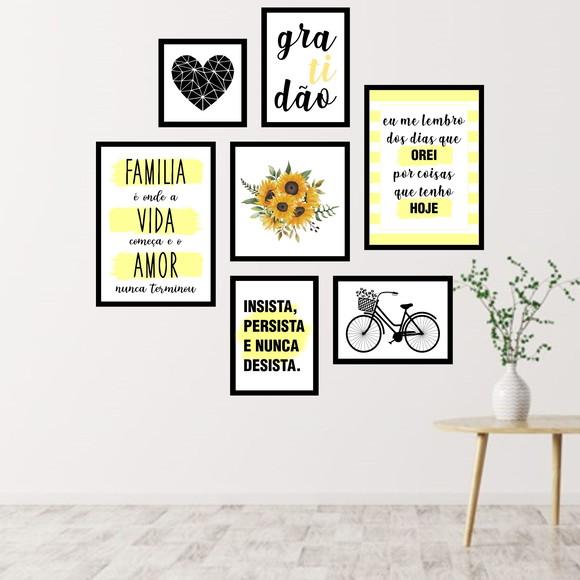 7 Quadros Digitais - Girassol Família Orei Gratidão Amarelo