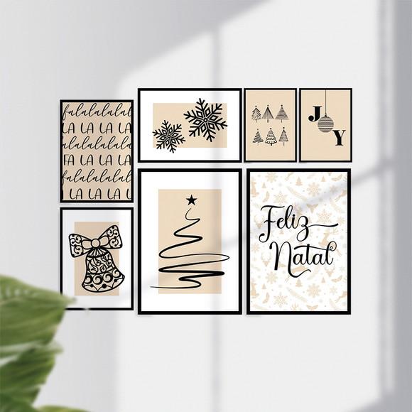 7 Quadros Digitais - Natal Bege e Branco