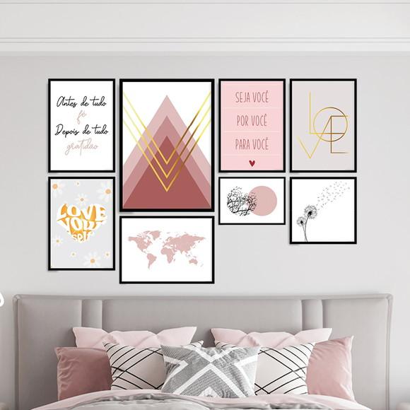 8 Quadros Digitais - Geométricos Rosa - Mapa Love Yourself