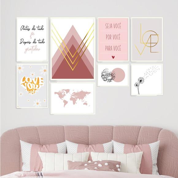 8 Quadros Digitais - Geométricos Rosa - Mapa Love Yourself