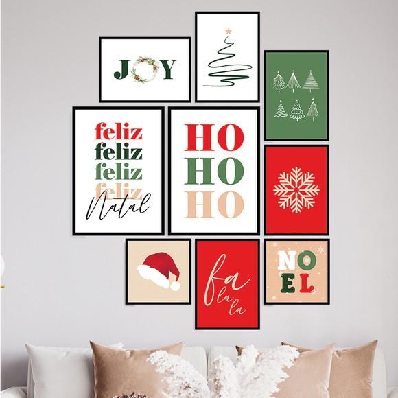 9 Quadros Digitais - Hohoho Feliz Natal Floco de Neve