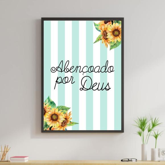 Arte Digital Quadro - Abençoado por Deus Girassol