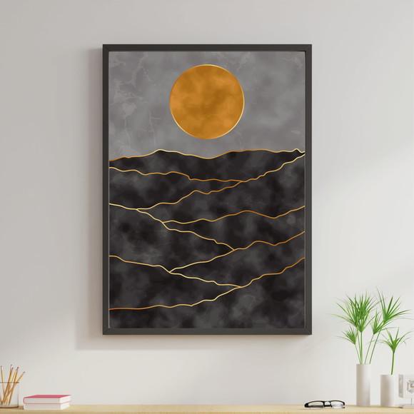 Arte Digital Quadro - Abstrato Boho Dourado Preto Lua