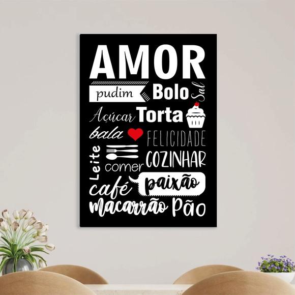 Arte Digital Quadro - Amor Bolo - Comidas Preto e Branco