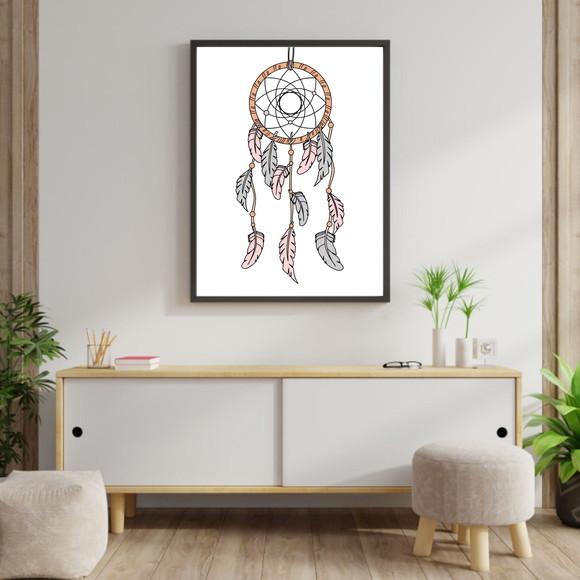 Arte Digital Quadro - Apanhador de Sonhos Rosa Cinza