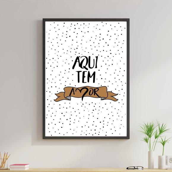 Arte Digital Quadro - Aqui tem amor Marrom