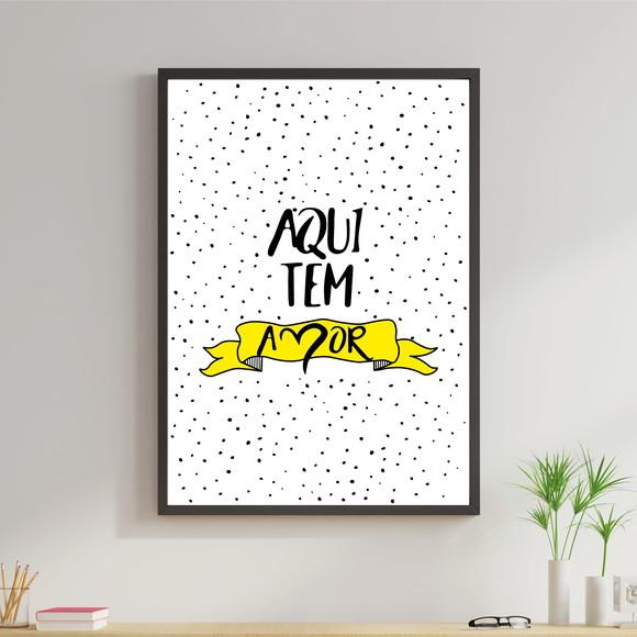 Arte Digital Quadro - Aqui tem amor Amarelo