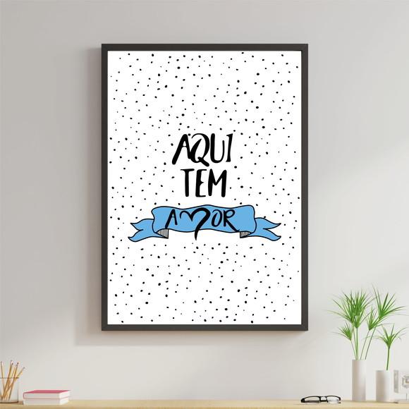 Arte Digital Quadro - Aqui tem amor Azul