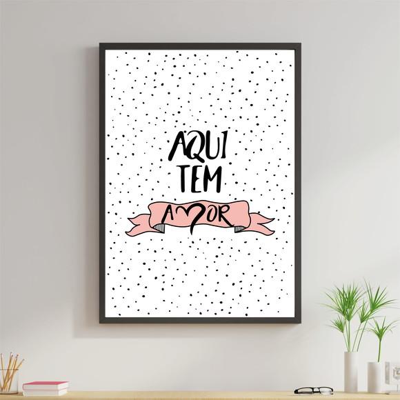 Arte Digital Quadro - Aqui tem amor Rosa