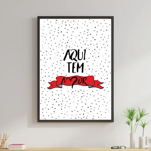 Arte Digital Quadro - Aqui tem amor Vermelho