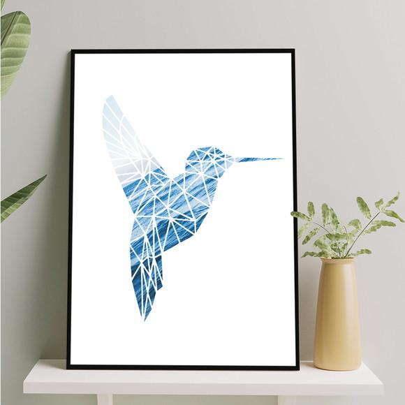 Arte Digital Quadro - Beija-flor Geométrico Mar