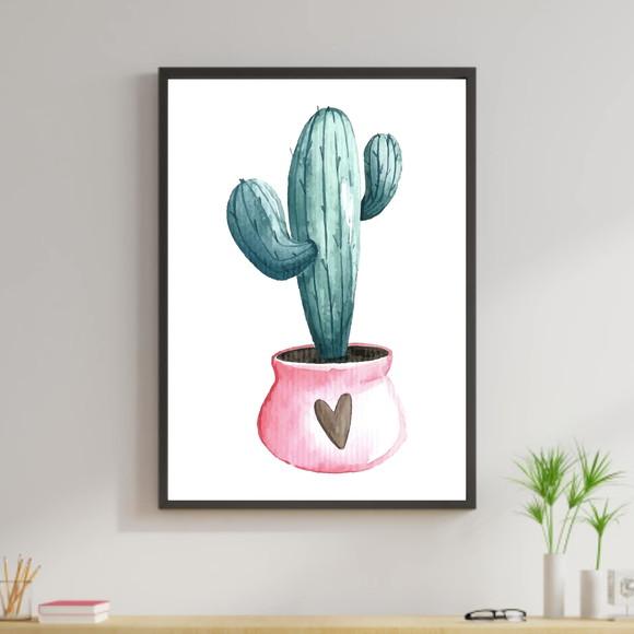 Arte Digital Quadro - Cacto Cute Rosa Coração