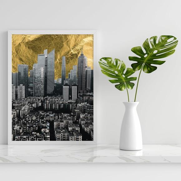 Arte Digital Quadro - Cidade céu dourado