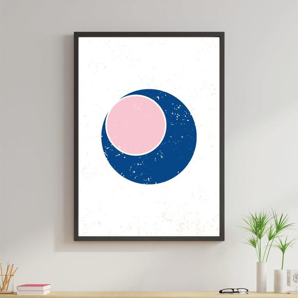 Arte Digital Quadro - Círculos Abstratos Rosa e Azul
