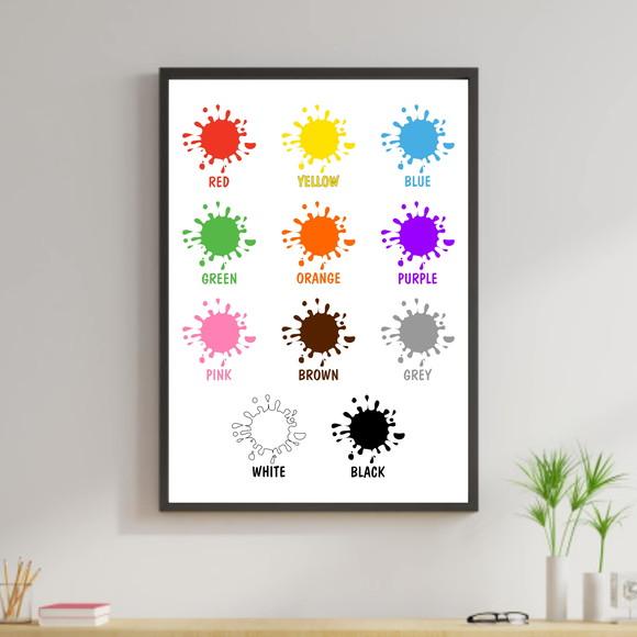 Arte Digital Quadro - Educativo Cores em Inglês